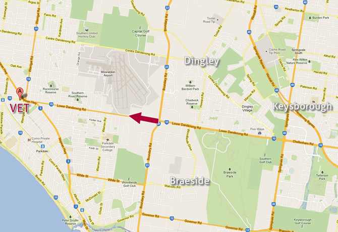 Map of Vet near Dingley, Braeside & Keysborough